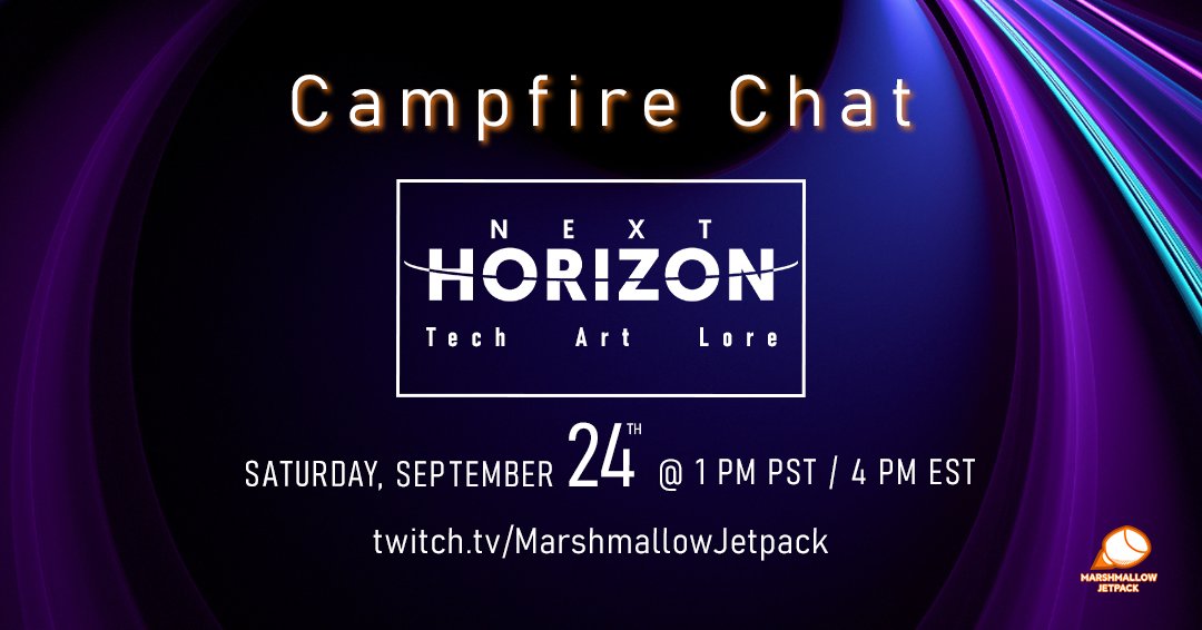 🌌Join us on Twitch this Sat, Sept. 24 at 1pm PST / 4pm PST!🌌

We'll be having a chat with the CTO of Marshmallow Jetpack about the tech and innovation of Next Horizon!

twitch.tv/MarshmallowJet… 

Leave a question below!

discord.com/invite/pHFVjsE…

#NextHorizon #gaming #MMJP #NH