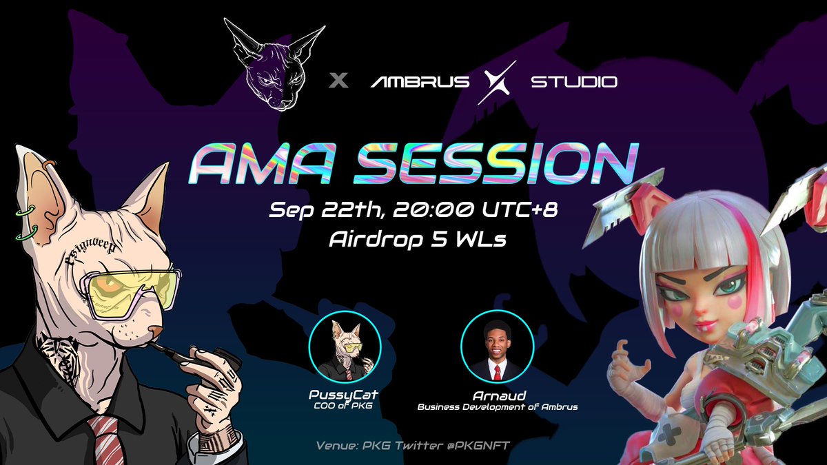Proud Kitty Gang Gamefi Launching Now (@pkgnft) on Twitter photo Upcoming AMA with <a href="/AmbrusStudio/">E4C: Final Salvation</a>
Follow <a href="/AmbrusStudio/">E4C: Final Salvation</a> & <a href="/PKGNFT/">Proud Kitty Gang Gamefi Launching Now</a>
Like & comment with a question & tag frens
#Giveaways 3 WLs
Time: 9/22 8pm UTC+8
Venue: x.com/i/spaces/1yoJMโฆ Upcoming AMA with <a href="/AmbrusStudio/">E4C: Final Salvation</a>
Follow <a href="/AmbrusStudio/">E4C: Final Salvation</a> & <a href="/PKGNFT/">Proud Kitty Gang Gamefi Launching Now</a>
Like & comment with a question & tag frens
#Giveaways 3 WLs
Time: 9/22 8pm UTC+8
Venue: x.com/i/spaces/1yoJMโฆ