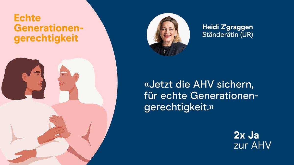 Mitte_Centre's tweet photo. Unsere #Ständerätin Heidi Z‘graggen möchte die AHV sichern, für echte #Generationengerechtigkeit!
#Stimm auch du 2x Ja für die Sicherung der #AHV ✅
#SichereAHV #abst22 #AHV21 https://t.co/Pj0Dpre2V8