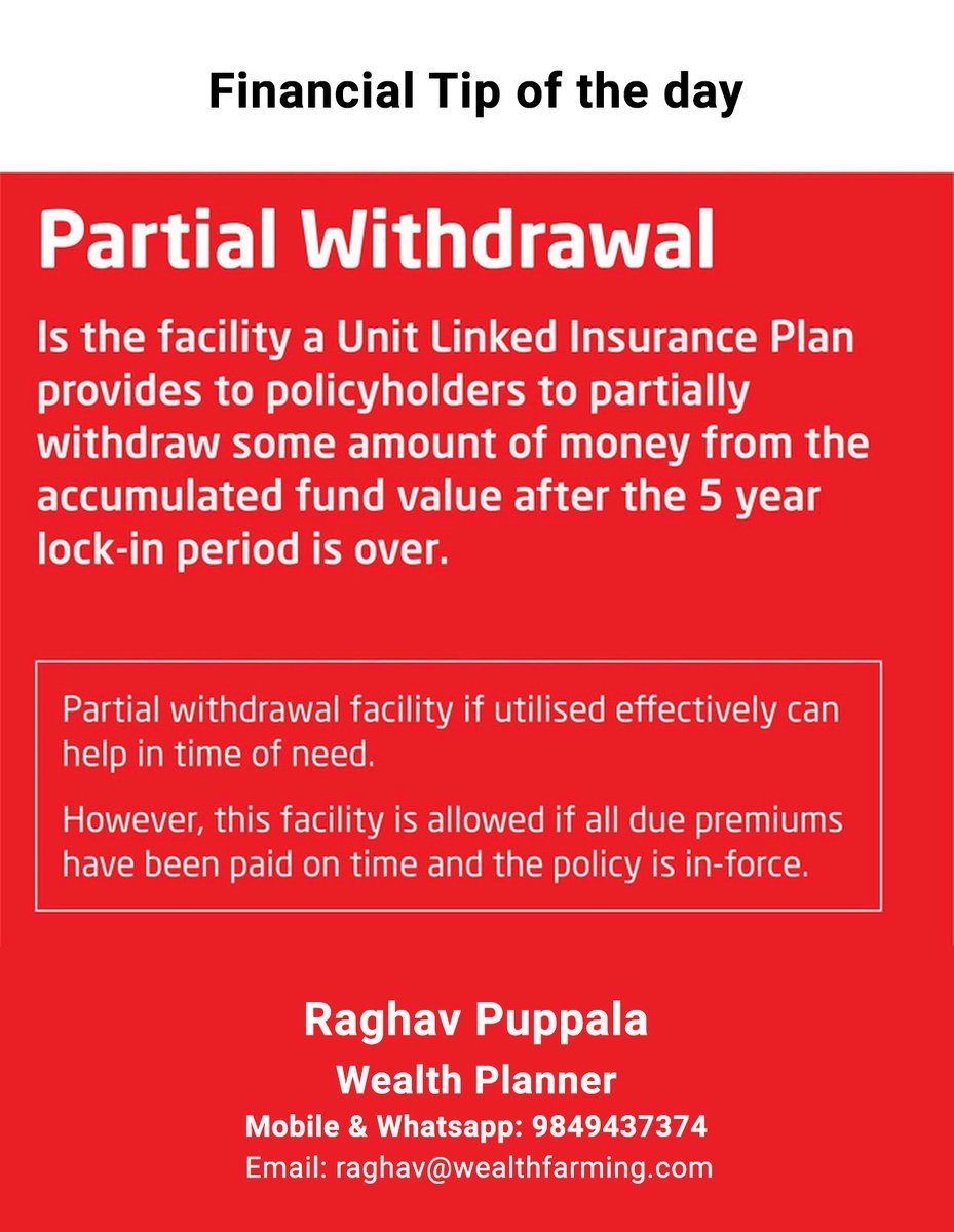 NAdsxcell's tweet image. Financial tip of the day
#financialtipoftheday #partialwithdrawal #wealthplanner