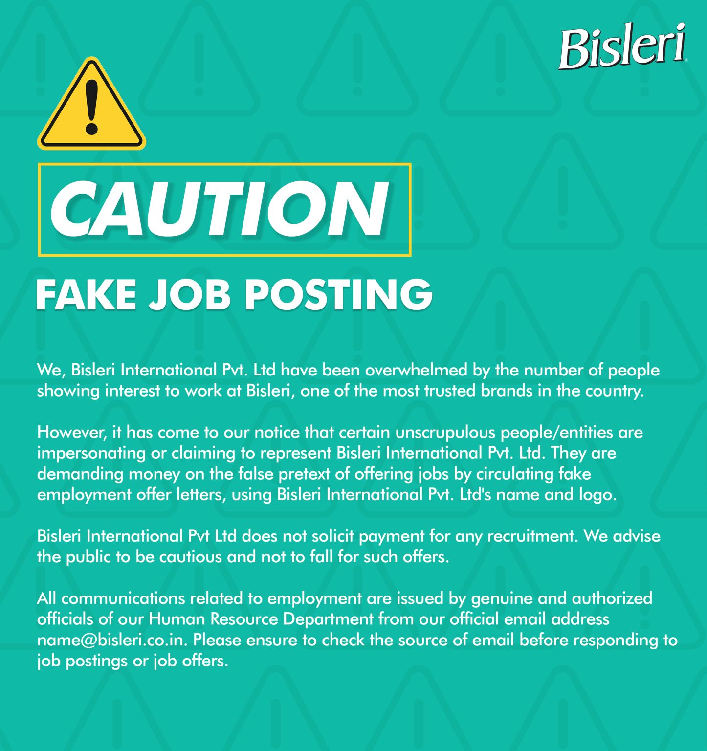 BisleriZone on X: &ldquo;All communications related to employment at 