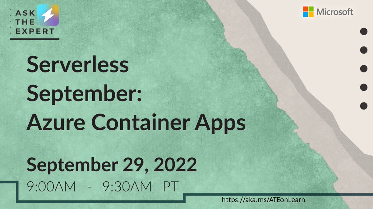 microsoftitalia's tweet photo. Unisciti a noi il 29 settembre per chiedere agli esperti come costruire e distribuire app e microservizi moderni utilizzando container serverless con Azure Container Apps⚡🌩️ https://t.co/bqtuObmEDf
#ServerlessSeptember https://t.co/qA1QaXVEd3