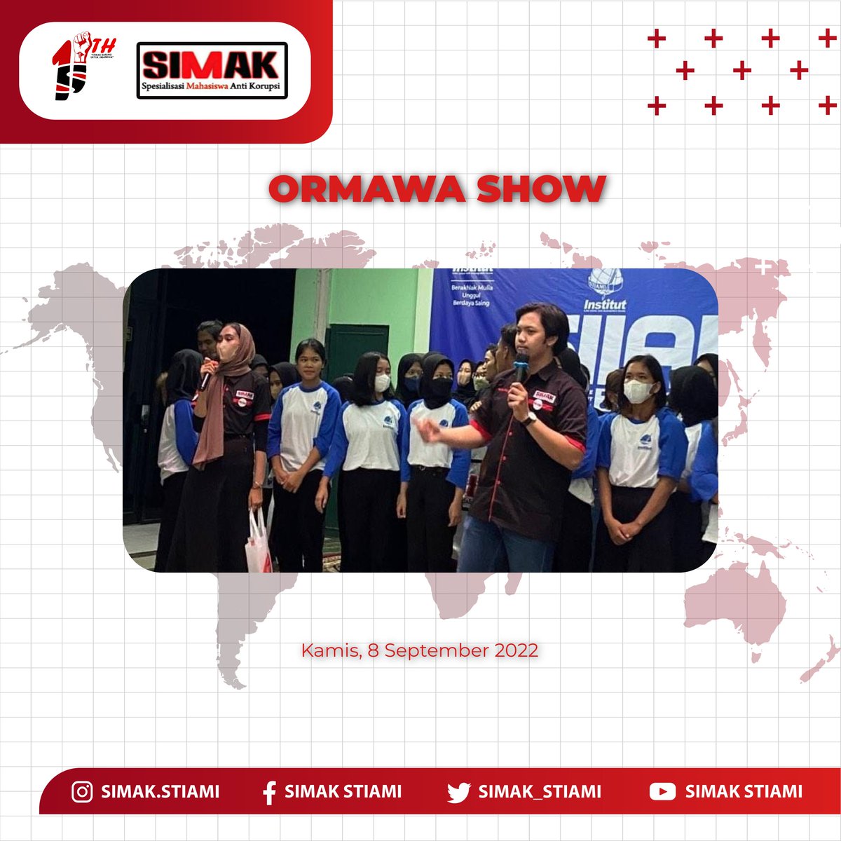 SIMAK_STIAMI's tweet photo. SIMAK ikut berpartisipasi dalam kegiatan SIIAP 2022 Institut STIAMI yaitu Ormawa Show yang dilaksanakan pada :
Hari : Kamis, 8 September 2022
Tempat : Kampus Institut STIAMI Pusat
#bangkitlawankorupsi
#simakstiami
#simak2022
#siiap2022
#ormawashow https://t.co/t5UAie82mI