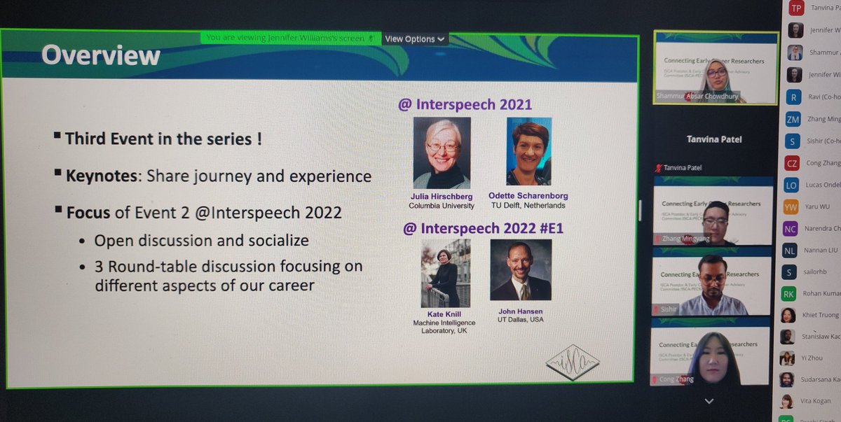 TanvinaPatel's tweet photo. The ISCA-PECRAC event has started!
Connecting early career researchers. Share experiences: Industry & Academia.
@ISCAInterspeech @ISCA_PECRAC #thirdevent #virtual https://t.co/12u9UAl0a9