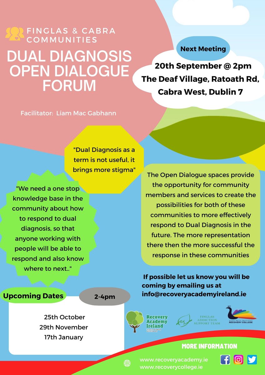 ** REMINDER** Dual Diagnosis Open Forum on today at 2pm in the Deaf Village .... see details below ! #nowrongdoor #communitiesrespond #dualdiagnosis @IreRecoveryAcad @DNNERecoveryCol @Denproud @Macgabhl