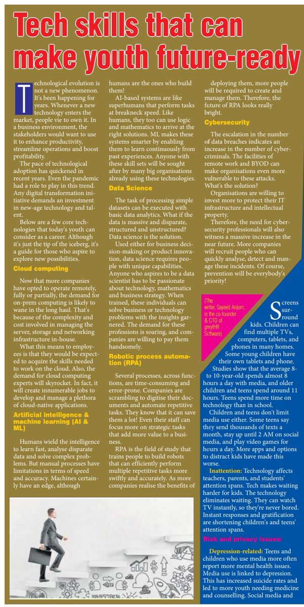 greythr2's tweet photo. Read this interesting article by Mr. Sayeed Anjum, Co-Founder & CTO, greytHR on tech skills that can make youth future-ready which has been covered in The Sunday Pioneer.
https://t.co/mrloC8mh6c
#greytHR #GreytipSoftware #datascience #AI #cloudcomputing #TechSkills
📷 https://t.co/ZVGmO2Im8v