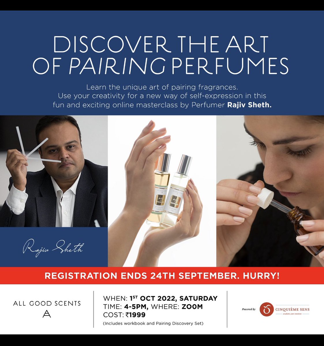 rajivsheth's tweet photo. My #masterclass on the art of Pairing Perfumes. Create a scent that is unique to you. #onlinetraining #perfumery #workshop #discover #learn       https://t.co/Qc5yeqJnA5 https://t.co/Mk8DfC24Ku