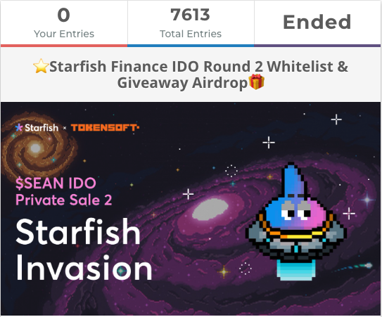 Starfish fam y'all are killing it🔥

7K+ gleam entries and ~18K on the WL?!

Where are the bears🔪🐻🩸

🏆Congrats to 50 lucky starfishes for winning 25 USD worth in $SEAN, these will be airdropped in early NOV

Here is our Round 2 WL + Gleam Winners List➡️bit.ly/3UlqBYJ