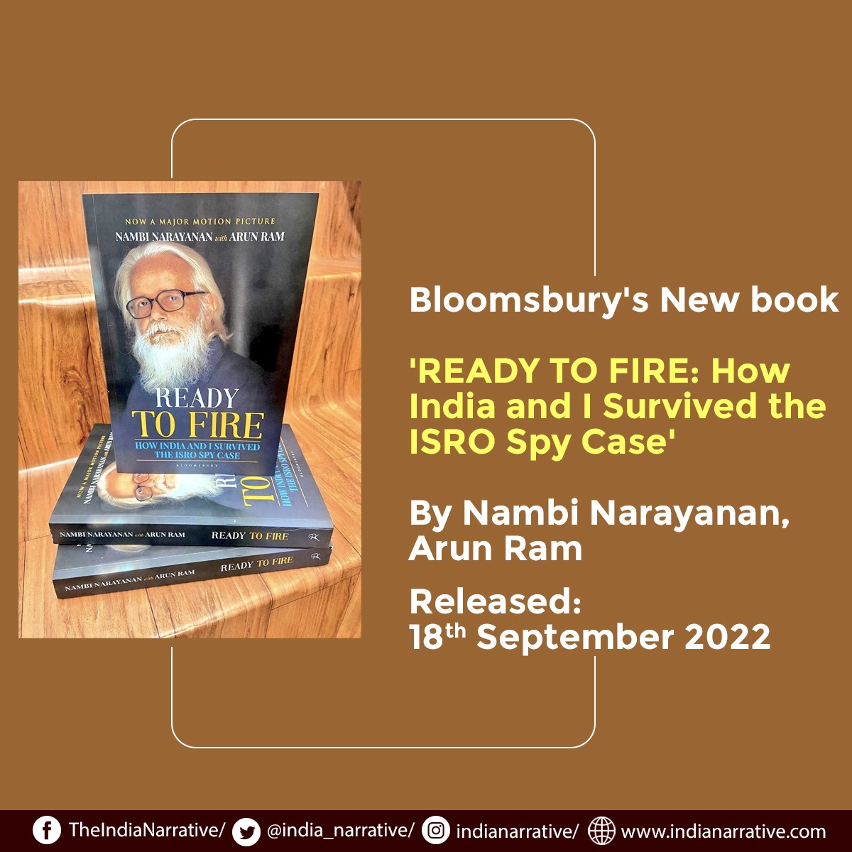 india_narrative's tweet photo. The book '#ReadyToFire' is based on the story of @isro scientist @NambiNOfficial who was falsely accused of espionage in an ISRO spy case
#IndiaNarrative https://t.co/desLqZRepH