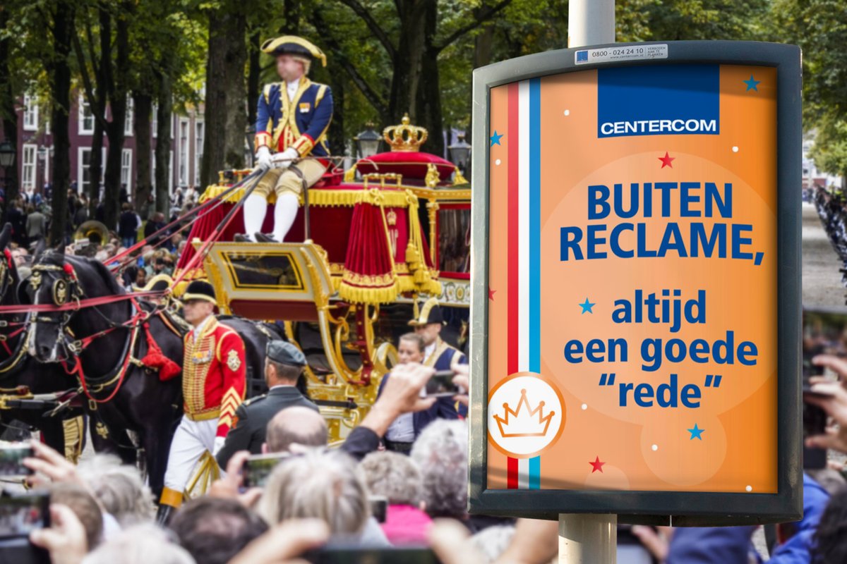 Centercom's tweet photo. Buitenreclame, altijd een goede "rede".

#prinsjesdag #OOH #buitenreclame #centercom https://t.co/Bcama5yt8L