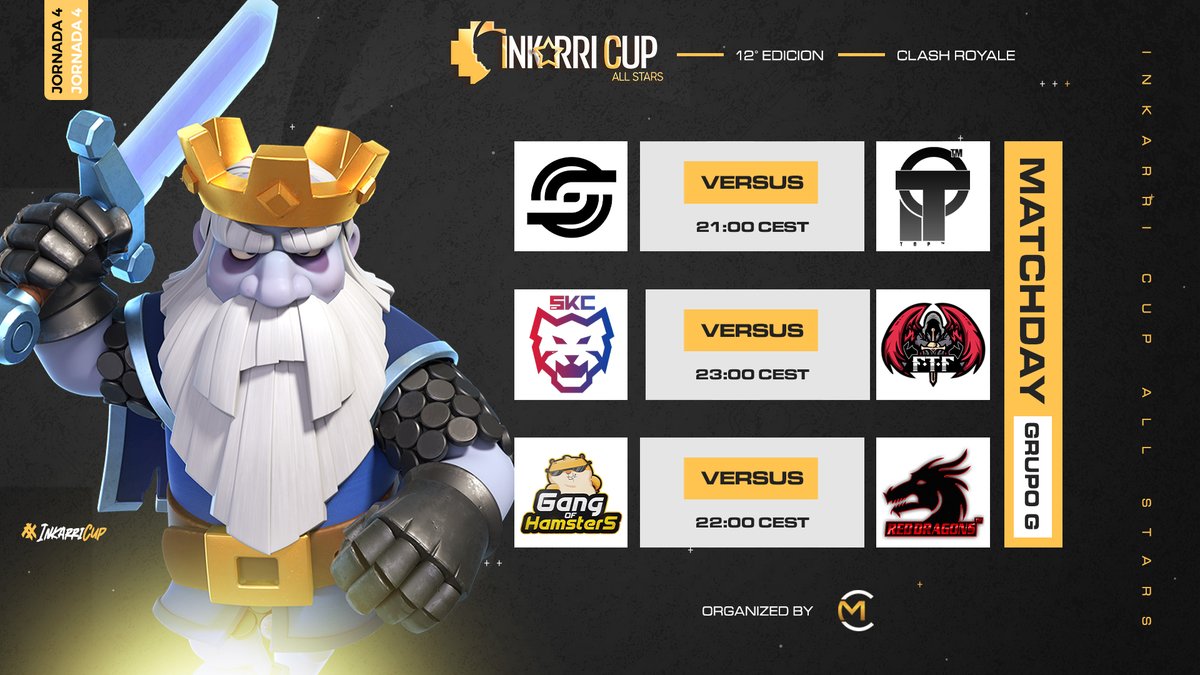 Inkarri Cup - All Stars (@inkarri_cup) on Twitter photo #CR | MatchDay✨ | Europa 🇪🇺 | Grupo G ⚔️ | J4 ✨
✨ Muy cerca de la clasificación 🔥
🔰 <a href="/Genesys_GG/">GENESYS</a> 🇫🇷🆚🇩🇪 <a href="/Top__CR/">Top™</a>
🔰 <a href="/SKCalalas/">SKCalalas</a> 🇪🇸🆚🇫🇷 <a href="/EsportFtf/">FTF-eSport 🏆</a>
🔰 <a href="/GangofHamsters/">Gang of Hamsters</a> 🇷🇺🆚🇪🇸 @ReDragonEU
#InkarriCup #VamosPorMás #Gaming #CR | MatchDay✨ | Europa 🇪🇺 | Grupo G ⚔️ | J4 ✨
✨ Muy cerca de la clasificación 🔥
🔰 <a href="/Genesys_GG/">GENESYS</a> 🇫🇷🆚🇩🇪 <a href="/Top__CR/">Top™</a>
🔰 <a href="/SKCalalas/">SKCalalas</a> 🇪🇸🆚🇫🇷 <a href="/EsportFtf/">FTF-eSport 🏆</a>
🔰 <a href="/GangofHamsters/">Gang of Hamsters</a> 🇷🇺🆚🇪🇸 @ReDragonEU
#InkarriCup #VamosPorMás #Gaming