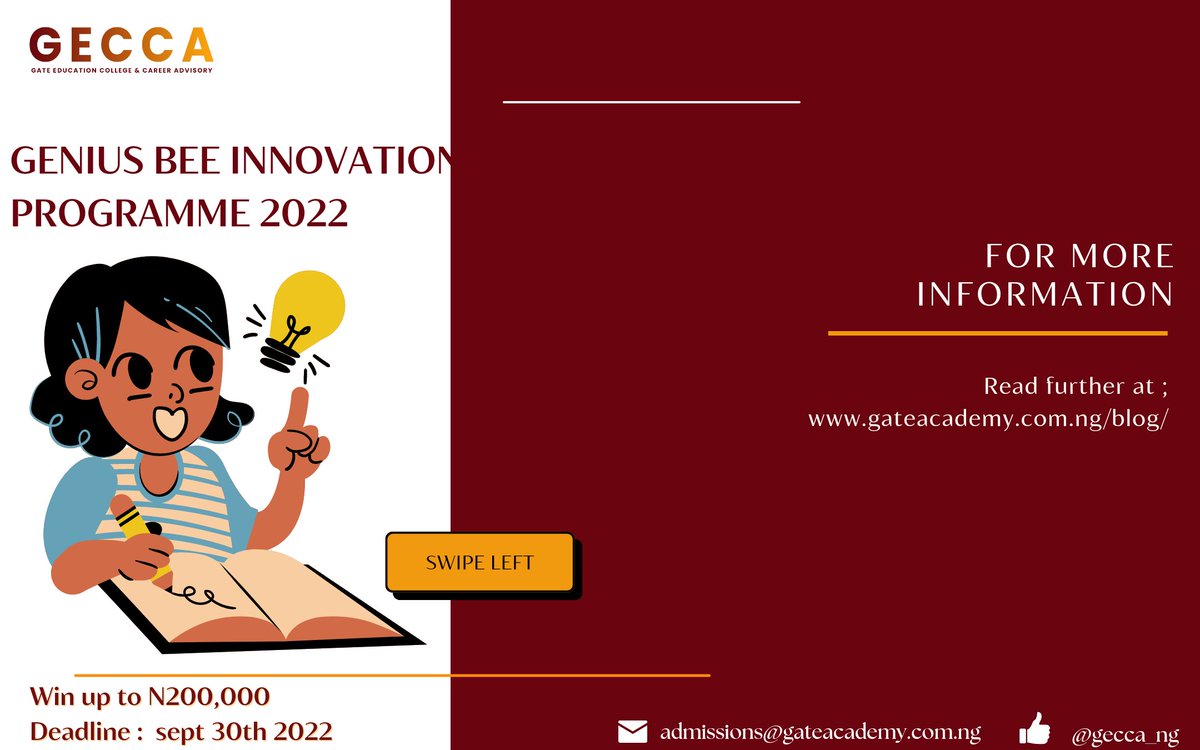 gecca_ng's tweet photo. Stand a chance to win grand prizes by applying your students and kids to this amazing innovative competition. #Competition https://t.co/DfDxAQtVE1 https://t.co/qHArEmHpze