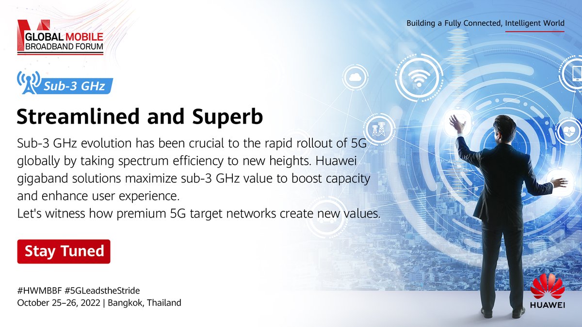 HuaweiWireless's tweet photo. Sub-3 GHz evolution paves the way toward optimal #spectrumefficiency, improving performance of experience-based infrastructure networks. Join us at #HWMBBF 2022 to learn how #gigaband solutions help extract more values. https://t.co/Hwaj6iCldM #5GLeadstheStride #MBBF2022 https://t.co/SO4axBBGPU
