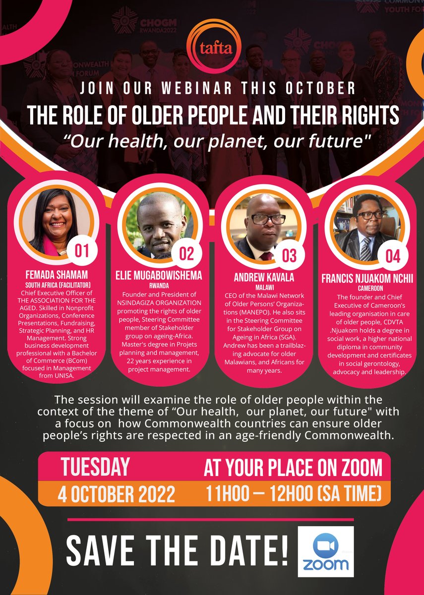 TAFTA_SA's tweet photo. Register for our Webinar taking place on the 4 October by clicking this link: https://t.co/PlHy8Jy6l0

#tafta #eldercare https://t.co/KG3UNoMwRD