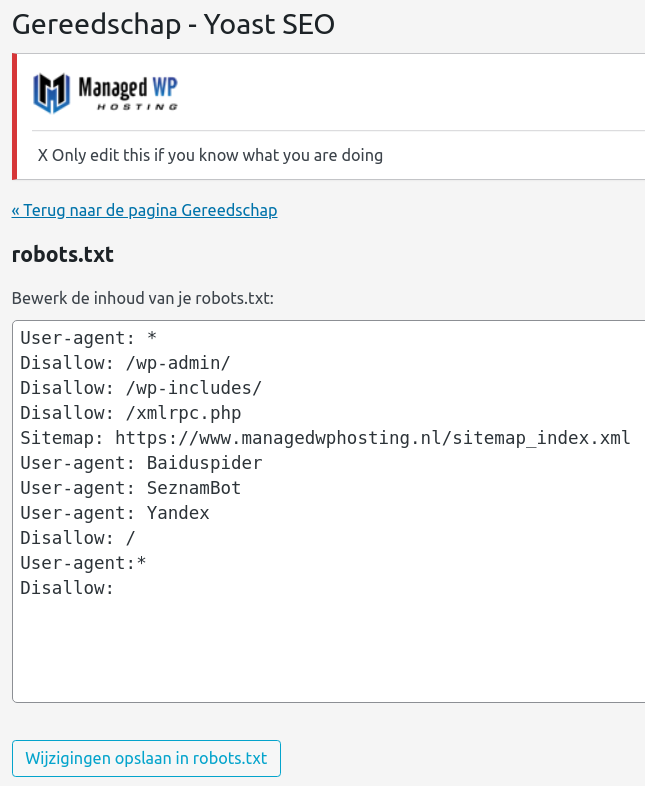 managedwpnl's tweet photo. Show off your Robots.txt if your site does not have to be crawled by chinese bots like Baidu!
Inspired by the talk by @jdevalk from @yoast at @WordCampNL #WCNL #betterWeb #sustainability https://t.co/3GjZiSYdWo