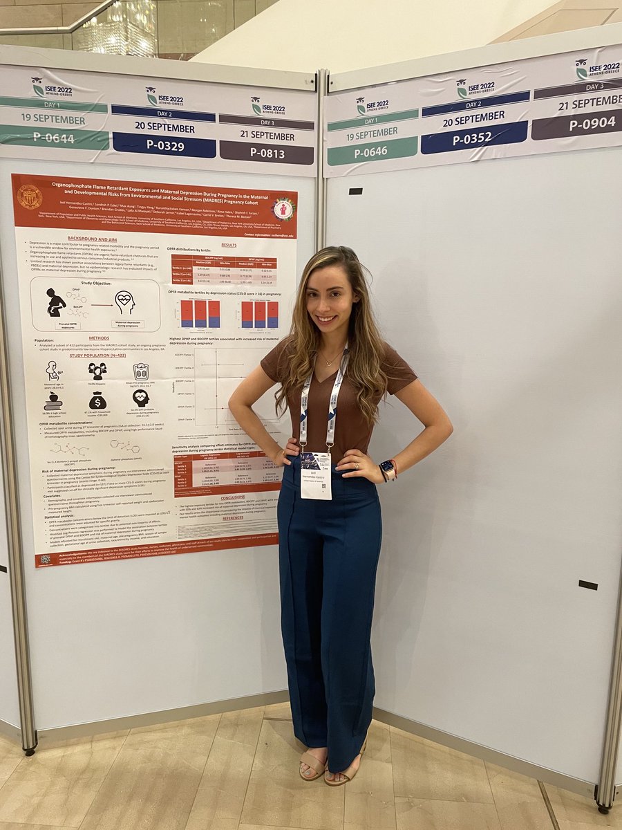 Stop by to chat about prenatal Organophosphate Flame Retardants (OPFRs) and maternal depression during pregnancy in poster discussion section 6 (Chemical Exposures| Occupational Exposures and Health| Water Quality) #ISEE2022