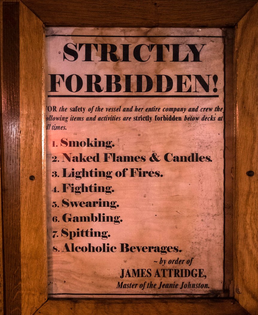 JeanieJohnston1's tweet photo. The passengers on board the Jeanie had to follow some pretty strict rules while at sea. Do you think you could adhere to these for the 47 days and nights it took to sail from Ireland to North America?
#IrishEmigration #IrishHistory #FamineShips https://t.co/tey1btJvit