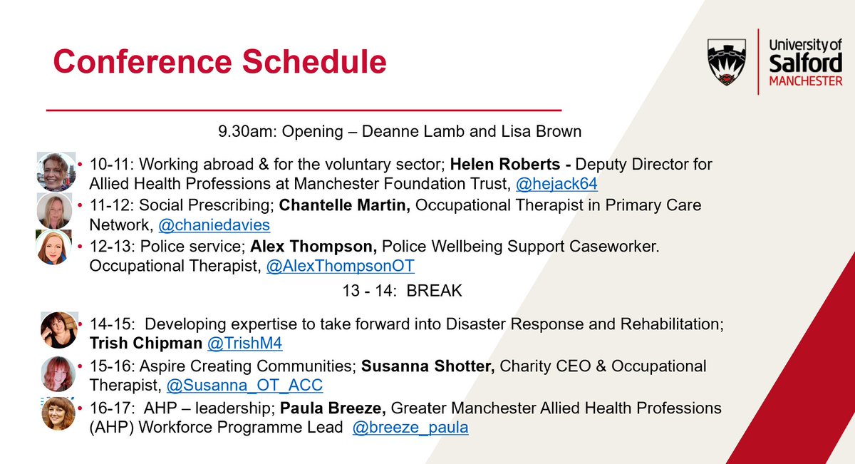 OT_LisaB's tweet photo. Looking forward to our mini conference about contemporary practice today in #ExCP2022, great range of speakers working in settings from refugee camps, social prescribing and the police, massive thanks to @hejack64 @chaniedavies @athompson64 @TrishM4 @Susanna_OT_ACC @breeze_paula https://t.co/wlUb5tm5rI