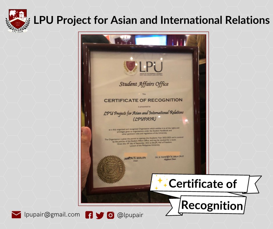 lpupair's tweet photo. The LPU Project for Asian and International Relations (LPU PAIR) is now a recognized College-Based Organization in the College of International Relations for the Academic Year 2022-2023! ๐
Photo (c) CIR SG
#LPUPAIR #PAIRWithUs #BePrePAIRed
#OathTakingCeremony2022 https://t.co/1TasLcVIOO