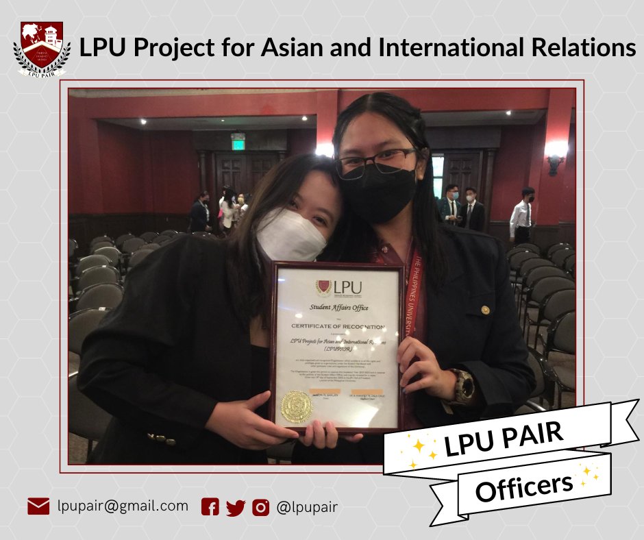 lpupair's tweet photo. The LPU PAIR officers are all excited to serve the organization and offer activities and events to further hone our skills, Pioneers of Change! ๐
Photo (c) CIR CBOs
#LPUPAIR #PAIRWithUs #BePrePAIRed
#OathTakingCeremony2022 https://t.co/iObfr3TTWY