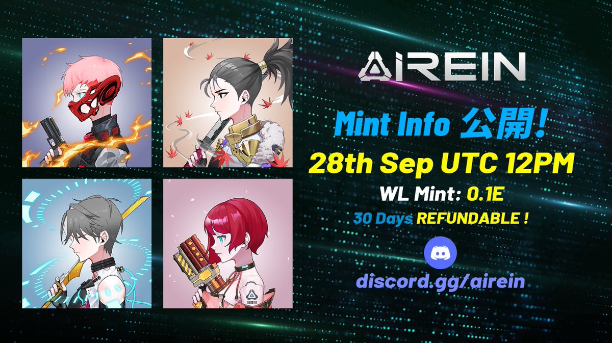 AIReinNFT's tweet photo. @AIReinNFT !!!Mint Day!!!
28th SEP UTC 12PM
Total Supply:2999
WL Mint:0.1e (30days REFUNDABLE!)
Japan A.I.future theme NFT collections using Motion Tech. 

🎁3 WL Raffle to 

1⃣ follow @AIReinNFT
2⃣ RT &amp; Like
⏰24

👉EXTRA - https://t.co/NZxZPMXP6z https://t.co/mXXYOXTSPR