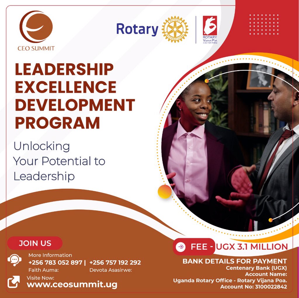 Rotary Vijana Poa (@rotaryvijanapoa) on Twitter photo The Leadership Excellence Development Program (LEDP) is a 6- months’, part-time intensive leadership program to produce a veritable cast of the next generation leaders.
#rotaryvijanapoa <a href="/ceosummituganda/">CEO SUMMIT UGANDA</a> <a href="/rotaryd9214/">RotaryDistrict9214</a> <a href="/RotaryDE/">Rotary International</a> <a href="/rotaryd9213/">Rotary District 9213</a> The Leadership Excellence Development Program (LEDP) is a 6- months’, part-time intensive leadership program to produce a veritable cast of the next generation leaders.
#rotaryvijanapoa <a href="/ceosummituganda/">CEO SUMMIT UGANDA</a> <a href="/rotaryd9214/">RotaryDistrict9214</a> <a href="/RotaryDE/">Rotary International</a> <a href="/rotaryd9213/">Rotary District 9213</a>