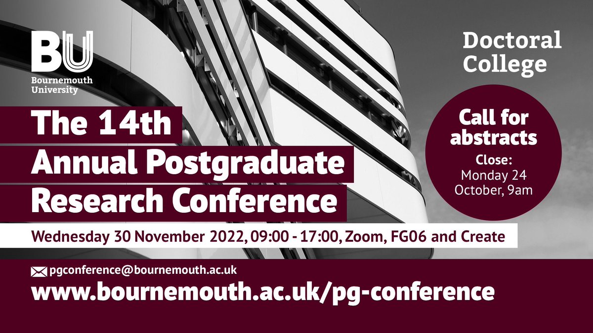 ThomStroudBU's tweet photo. 📢 PGRs at @bournemouthuni, looking for a platform to share your research? Why not apply to present at The 14th Annual PGR Conference on Wednesday 30 November? 

For guidance on how to apply &amp; the application form: https://t.co/JDOm5dJEwb

#BUPGRConf22 #BUDoctoralCollege https://t.co/ANmW0yPFep