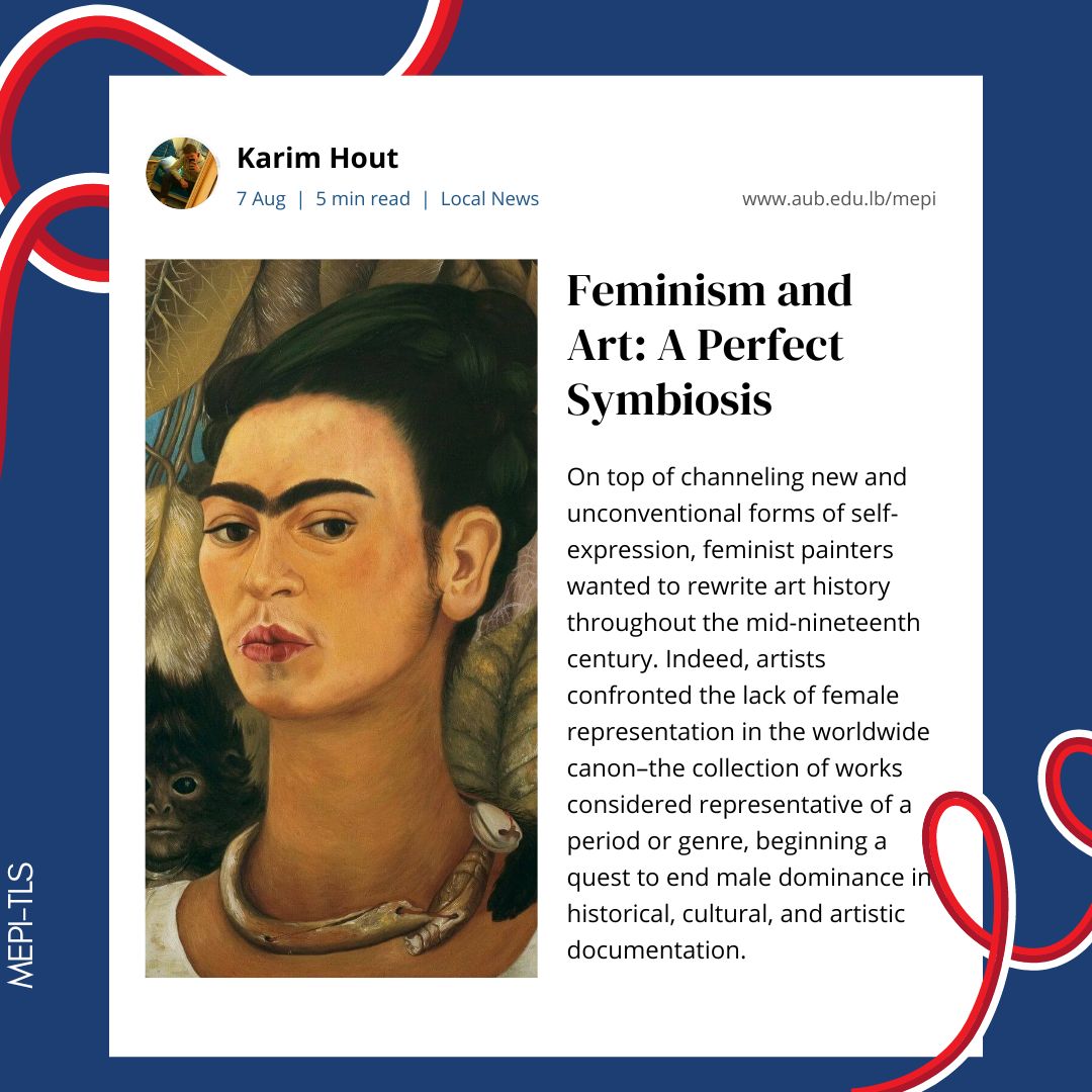 aub_mepi's tweet photo. On top of channeling new and unconventional forms of self-expression, feminist painters wanted to rewrite art history throughout the mid-nineteenth century. Check out Karim Hout’s (MEPI-TLS Gender Scholar) piece on Feminism and Art:  A Perfect Symbiosis (1/2) https://t.co/AOypPP2M5r