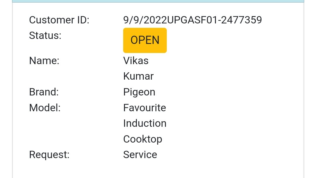 vikasKu45648165's tweet photo. @pigeonestore @Pigeon_Kitchen @TheRealPigeon I complain on date 09/09/2022 . But till now no any response . Complain no. Attached with tweet. https://t.co/EPQ8LPnPO1