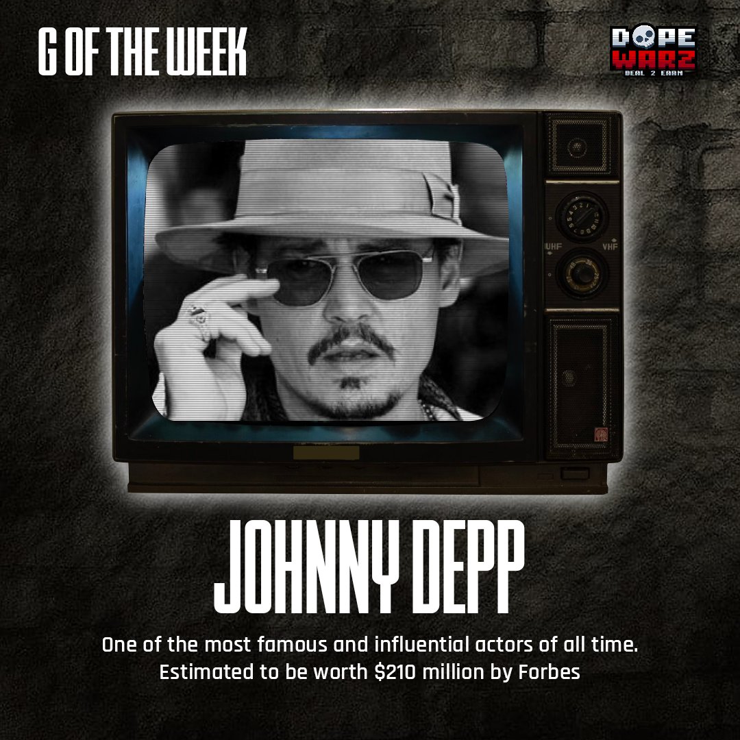 DopeWarzCrypto's tweet photo. Shoutout to our #GOfTheWeek this week: @johndeppchris π
The real G right here. The highest-paid actor in 2012 and one of the most successful and best actors in Hollywood, with his net worth estimated at around US$210 million. Whoo-wee!
#Dopewarz #JohnnyDepp #G #Legend https://t.co/M9wcLPclOG