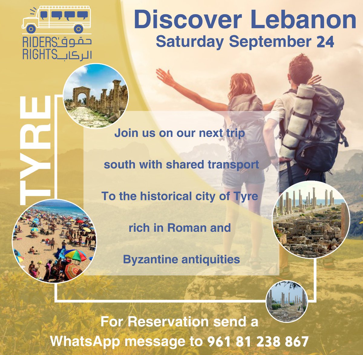 chadifaraj's tweet photo. Join us on Saturday by #publictransport to #discoverLebanon the  historical city of #Tyr 
For more info
https://t.co/Ox0kAwMiDb
Or send a whatsapp msg to 81238867
#bybus
#Lebanon https://t.co/qbQ0fESlwt