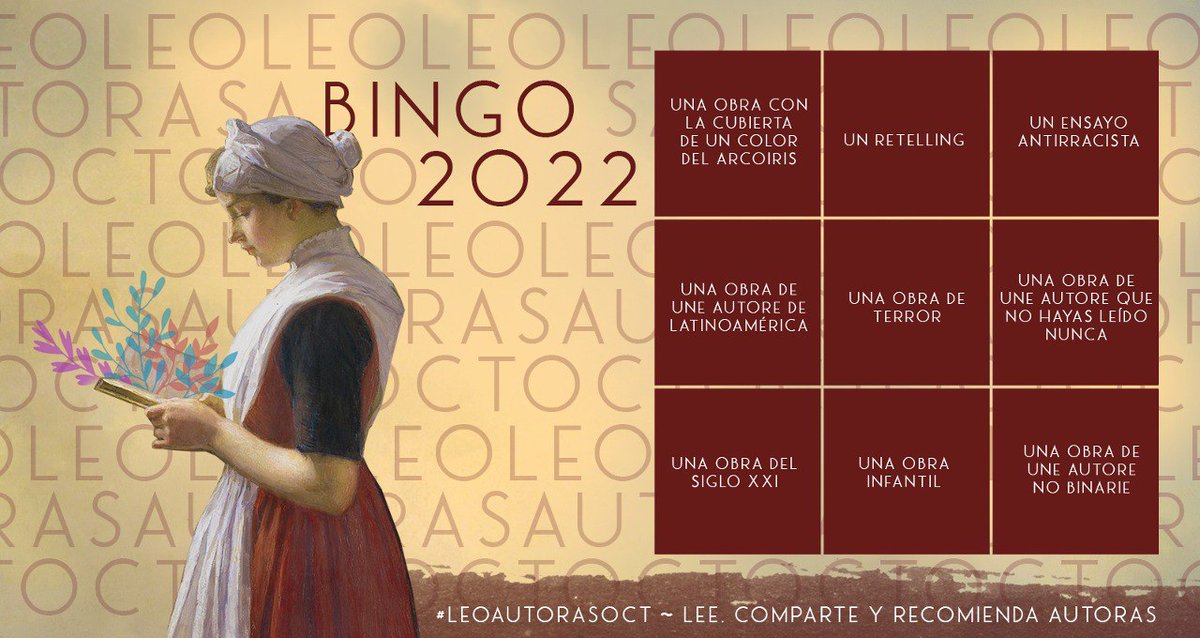 leoautoras's tweet photo. Sabemos que estáis esperando como agua de mayo el famoso bingo de #LeoAutorasOct... ¡Y aquí lo tenéis!

Como siempre, os animamos a investigar, pedir recomendaciones, dejaros seducir por propuestas de otras personas y... disfrutar. 📚 https://t.co/d3dxEvIZJm