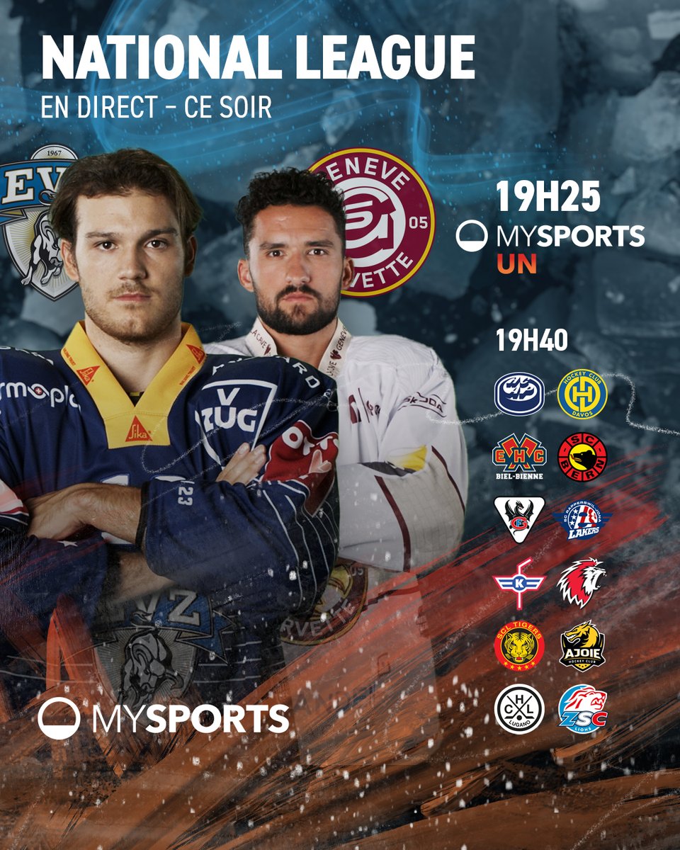 MySports_CH_fr's tweet photo. 1ère soirée avec 7️⃣ matchs de @NLch_official au calendrier 🎉

Notre studio commencera à 19h25, avec Jean-Philippe, Stéphane et Florian Conz, sur #MySports UN.

Les chaînes 📺:
#EVZGSHC UN
#HCAPHCD 2️⃣
#EHCBSCB 3️⃣
#FRISCRJ 4️⃣
#EHCKLHC 5️⃣
#SCLHCA 6️⃣
#HCLZSC 7️⃣ &amp; @Blick_fr https://t.co/Dq0b5e6F5e