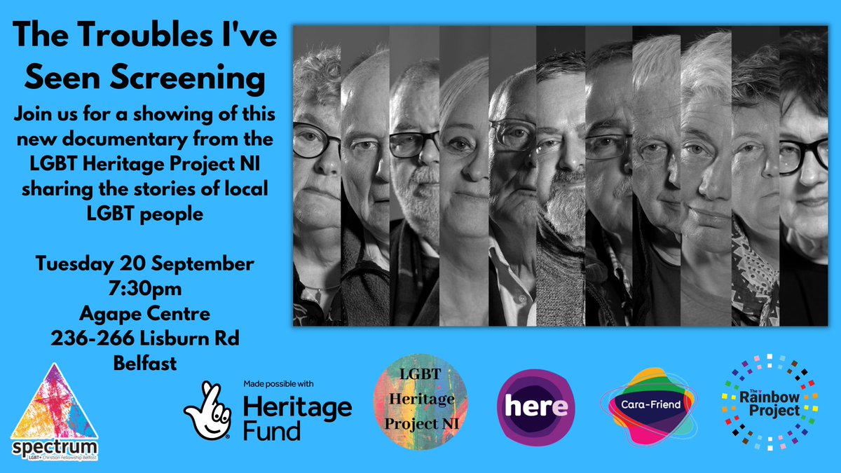 BelfastSpectrum's tweet photo. All welcome to this month's Spectrum meeting which is tonight at 7:30pm. We'll be showing the powerful new @LGBTHistoryNI documentary "The Troubles I've Seen" followed by a panel discussion and Q&amp;A. Hope you can join us for what should be a fascinating evening https://t.co/joT147ojyu