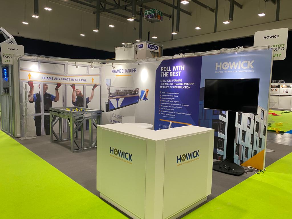 HowickLTD's tweet photo. Our stand at #OffsiteExpo is all set up. Come and say Hi, and have a game on our LGS foosball table, designed by STUD-IO Construction, and rolled by Howick technology. #ConstructionTechnology #DesignRollBuild #HowickLtd https://t.co/2EO5FdzYV4