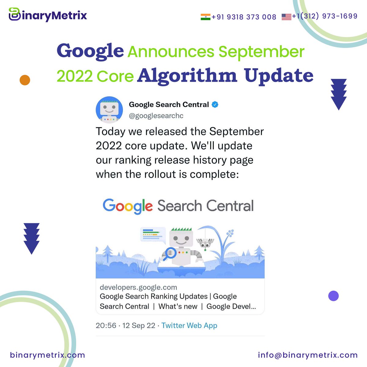 binary_metrix's tweet photo. “Released the September 2022 core update. The rollout could take 2 weeks to complete.”
➡️ https://t.co/wNf4PdnZvx
Can't comment at this time.
🕑Let's wait and see what occurs in two weeks.

#google #googlesearchcentral #septembercoreupdate #coreupdate #seoexpert #searchengineland https://t.co/44ndhTgziL