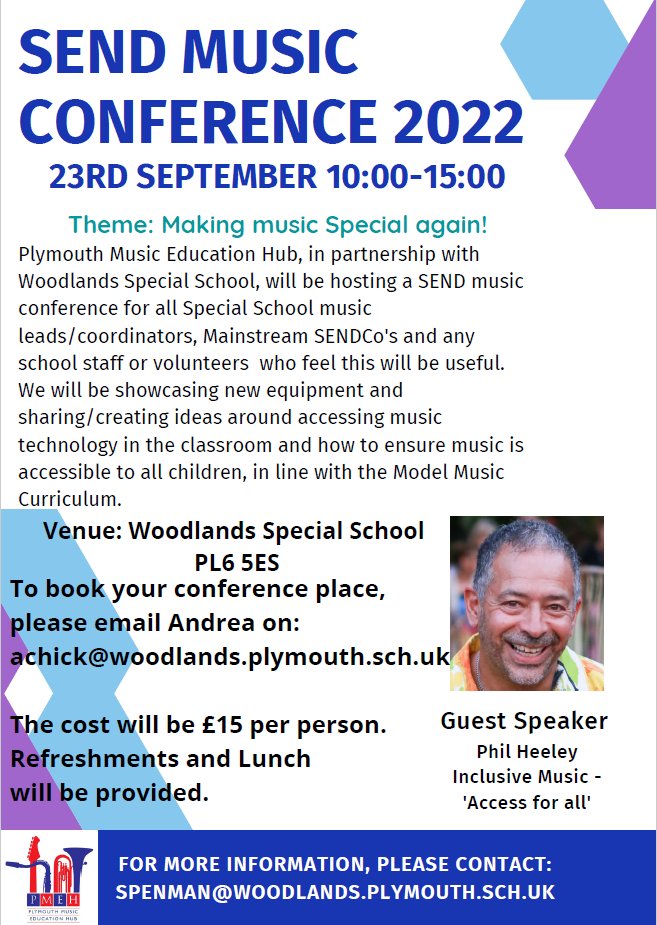 There is still time to sign up for the SEND Music Conference 2022, being held this Friday, 23rd September, at Woodlands School. Contact details are on the flyer.
