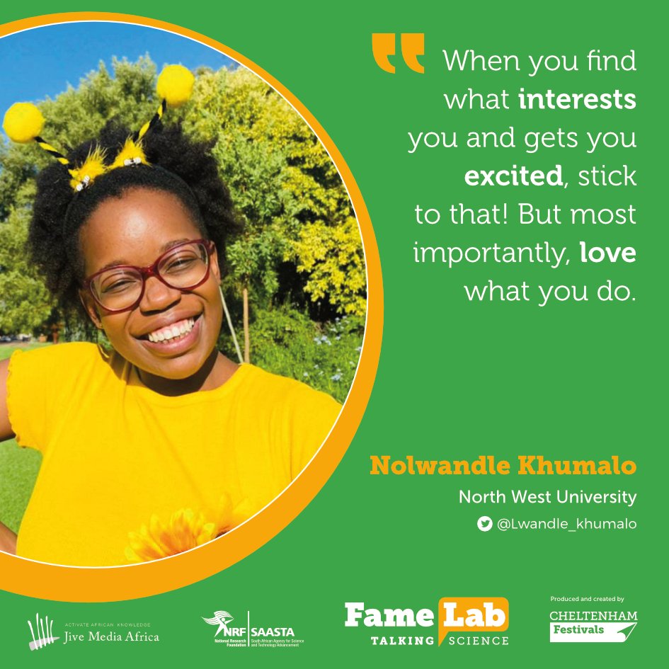 JiveMediaAfrica's tweet photo. Nolwandle is a true bee-liever🐝 in living your best life. As a PhD candidate in #EnvironmentalSciences, she hopes that her research will help to protect and conserve honey bees thereby improving food security. #scicomm #ActivateAfricanKnowledge #FameLabSAsemifinalist2022 https://t.co/3XLfzNQqh7