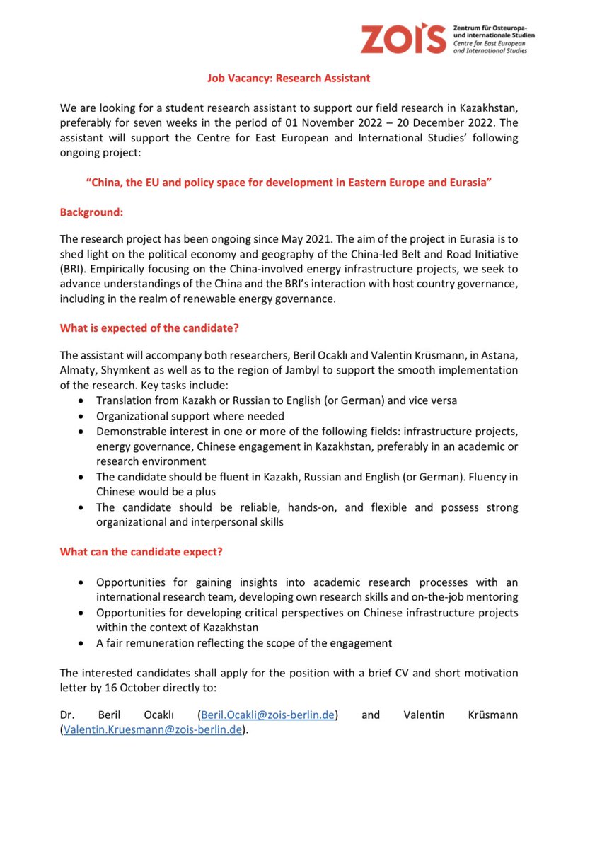 Beril Ocaklı (@berilocakli) on Twitter photo 📣 Attention attention, <a href="/ZOiS_Berlin/">ZOiS - Zentrum für Osteuropa- u. int. Studien</a> vacancy announcement 👉🏻 I am looking for a student research assistant for our upcoming fieldwork in #Kazakhstan. Kindly spread the word generously 🙏🏻 I am here for all the queries 🤓 📣 Attention attention, <a href="/ZOiS_Berlin/">ZOiS - Zentrum für Osteuropa- u. int. Studien</a> vacancy announcement 👉🏻 I am looking for a student research assistant for our upcoming fieldwork in #Kazakhstan. Kindly spread the word generously 🙏🏻 I am here for all the queries 🤓