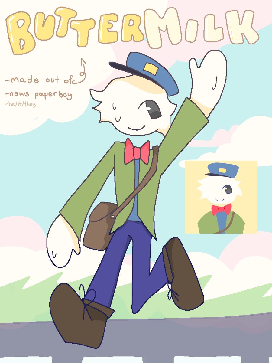 🧈🥛 "Well hiya everyone! I'm buttermilk, your local news paper delivery boy!"
#anontwt
----------
Wanna submit something to the newspaper? Send a dm!!
(Can only be about anontwt :-))