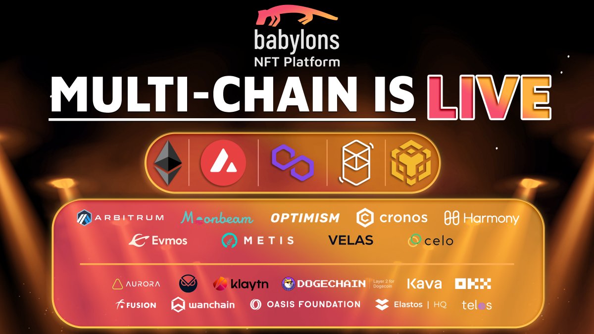 BabylonsNFT's tweet photo. 👑 BREAKING NEWS! #MultiChain IS NOW LIVE ON OUR NFT MARKETPLACE!

🚀 We know that you've been waiting for a long time for this update. It is official now!

💎 Celebrating #NFTDay properly at Babylons! 

👀 Let's see together what Multi-Chain brings for Babylons &amp; our community👇 https://t.co/9OtjLegG94