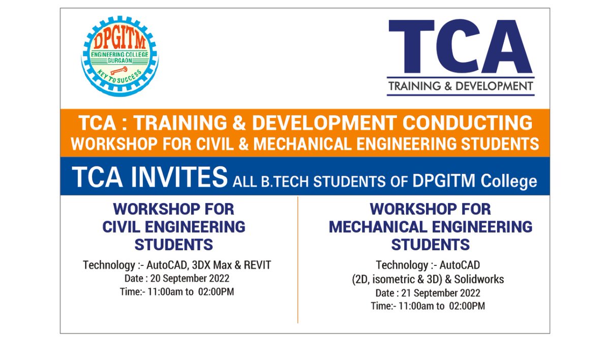 DPGITMGurugram's tweet photo. #TCA is conducting an workshop for BTECH Civil and Mechanical Engineering students.
#Workshop #Students #BTECH #Civil #Mechnical #Engineering #DPGITM #Training #Development #delhi #gurugram #college #collegeworkshop #workshopatdpgitm https://t.co/WcVNXD5a9A