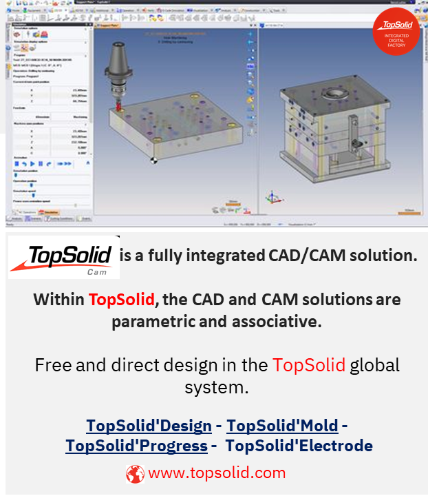 TopsolidI's tweet photo. The place of #TopSolidCam in the integrated digital factory
Perfect integration between the design department & the process planning department.
#TopSolid solutions are 100% compatible with each other
Associative & parametric
Easy to implement
Secure & collaborative environment https://t.co/orVL4F7Brz