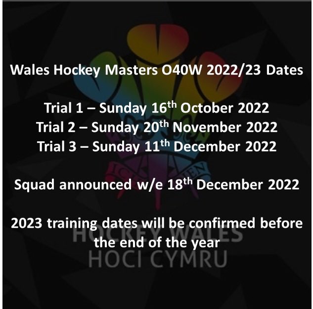 Less than a month to go until we ‘push back’ for the start of a very exciting 2022/23 cycle. For anyone interested in getting involved, take a note of the trial dates at USW, Treforest and, if you need any further information, contact Baz at o40walesmastershockey.uk