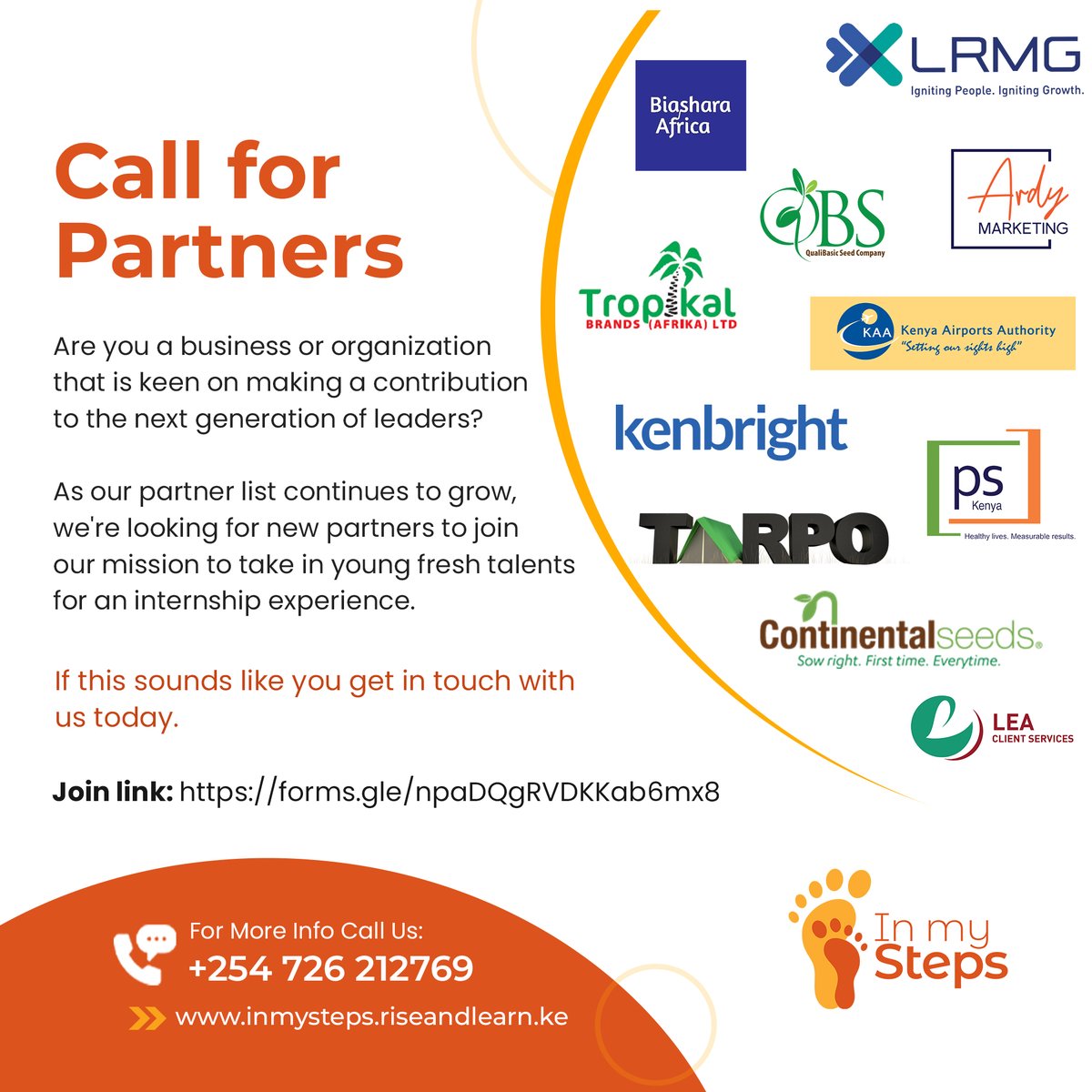RiseandLearnKe's tweet photo. At InMySteps, we recruit interns, train, provide career coaching, mentor, and then pair them with organizations such as yours where they can provide value as they gain work experience.

Become one of our partners today!
https://t.co/CRbBldlIqI

#career #internship #inmysteps https://t.co/8WfQDFp0Sr