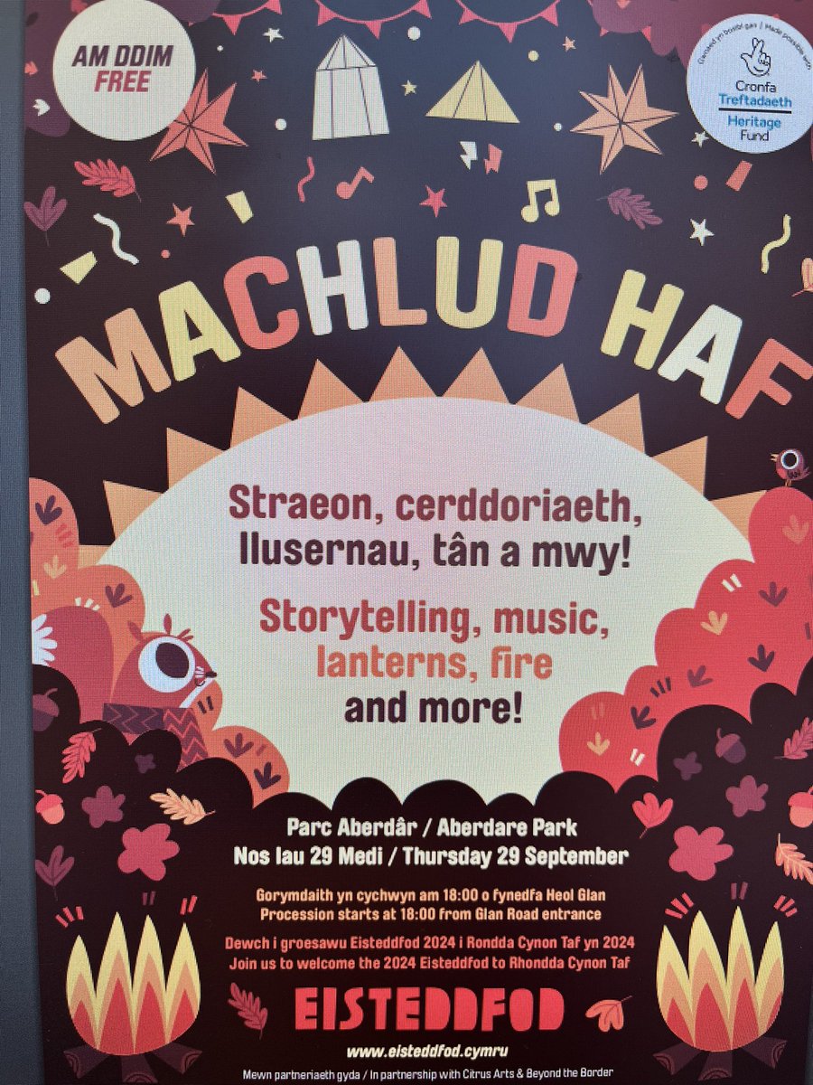 The National Eisteddfod will be holding an event at Aberdare Park on Thursday 29th September. Please see further details on poster 😊 🏴󠁧󠁢󠁷󠁬󠁳󠁿