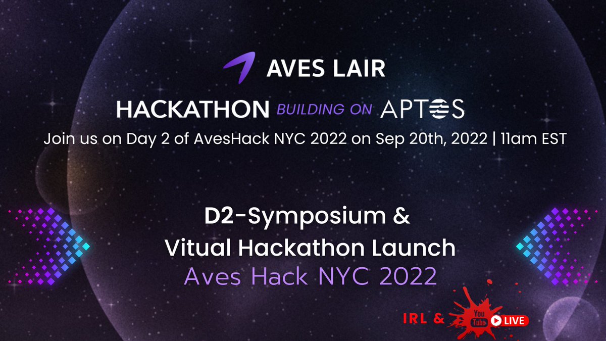 📌Don’t miss out on Day 2 of #AvesHack22 NYC on Sep 20th, 2022 at 11am EST as we learn from protocols pioneering the #Aptos ecosystem and renowned leaders.

🔥Speakers &amp; Workshops:<a href="/moverxyz/">Mover</a> <a href="/BloctoApp/">BloctoApp (🐚,🐚)</a> <a href="/cristinadolan/">Cristina Dolan</a>  <a href="/switchboardxyz/">Switchboard ⚡️</a>  <a href="/AriesMarkets/">Aries Markets</a> @HariEppanapally  #JahranElAmin