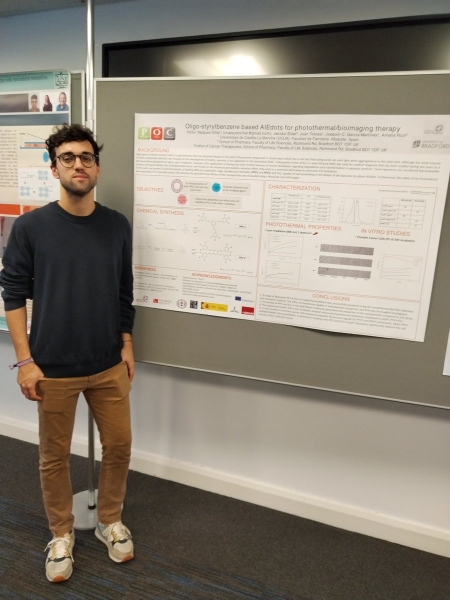 I'm very happy to have welcomed to the lab <a href="/kiwavic/">Victor Vazquez</a> from <a href="/uclm_es/">Universidad de Castilla-La Mancha</a> <a href="/PharmOrgChem/">Pharmaceutical Organic Chemistry</a>. Thank you very much for your excellent work and dedication to the project developing AIEdots for biomedical applications in #cancertherapy. Good luck finishing the thesis! 👋
<a href="/ICT_Bradford/">Institute of Cancer Therapeutics & Ethical Tissue</a>