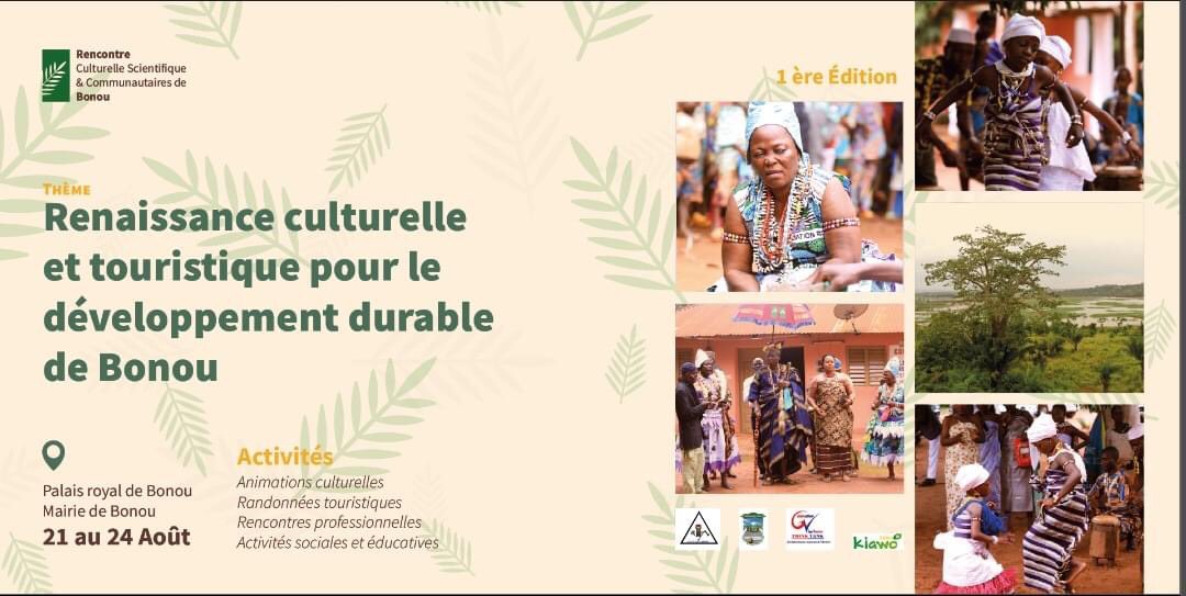 TolegbeThierry's tweet photo. Du Mercredi 21 au Samedi 24 Septembre 2022, se tiendra dans ma commune, la première édition des Rencontres culturelle et scientifique communautaires (RCSC) de Bonou placée sous le thème : « Renaissance culturelle et touristique pour le développement durable de Bonou ». https://t.co/XLzvKJhi9M
