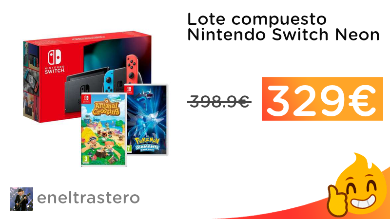 chollometro's tweet photo. Lote compuesto por la consola Nintendo Switch Neon + Animal Crossing + Pokémon Diamante Brillante a preciazo! ➡️ https://t.co/r9XCuecwgD https://t.co/sXeIE6RBLd